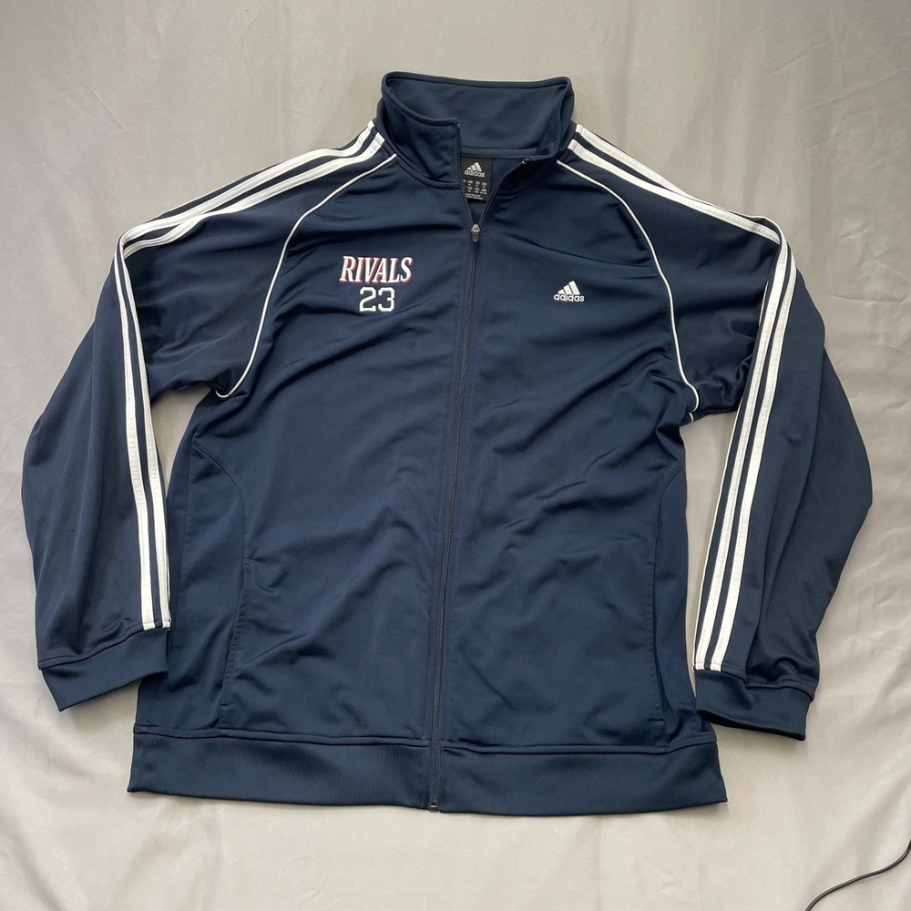 Rare Adidas Mens Rivals 23 Track Jacket Navy Blue Full Zip XL Three Stripe Mesh